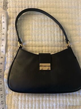 Black Leather Shoulder Bag with Gold Hardware